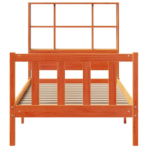 vidaXL Seng med bokhylle uten madrass voksbrun 90x190 cm heltre furu