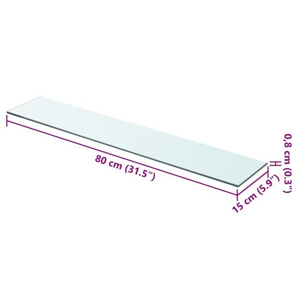 vidaXL Hyllepaneler 2 stk klart glass 80x15 cm