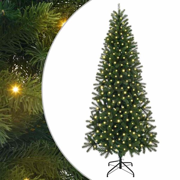 vidaXL Kunstig juletre med 300 LED med stativ grønn 240 cm PE og PVC