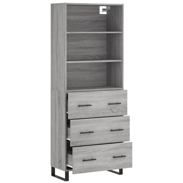 vidaXL Highboard gr&aring; sonoma 69,5x34x180 cm konstruert tre