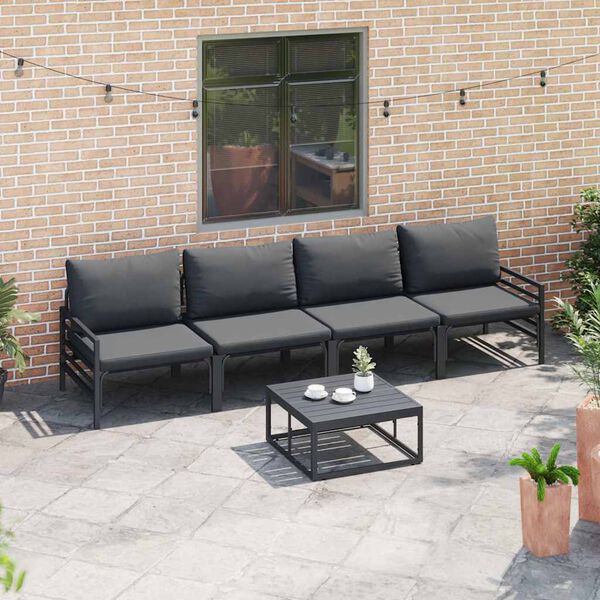 vidaXL Hagesofa Set med pute 4 pcs Svart St&aring;l