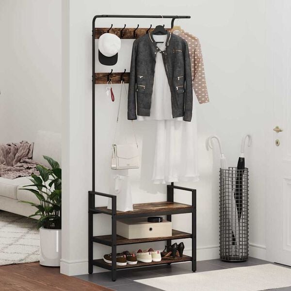 vidaXL Kleshenger med hylle R&oslash;kt eik 75 x 34 x 184 cm Konstruert tre