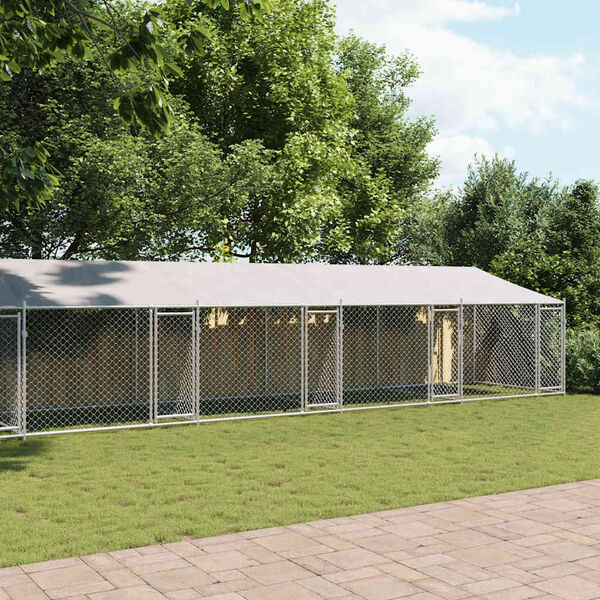 vidaXL Hundebur med tak og d&oslash;r gr&aring; 10x2x2 m galvanisert st&aring;l