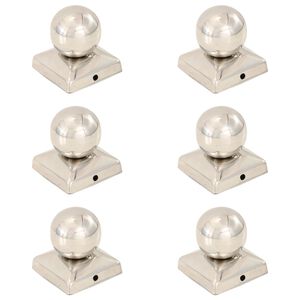 vidaXL Stolpehatter 6 stk ballformet rustfritt st&aring;l 71x71 mm