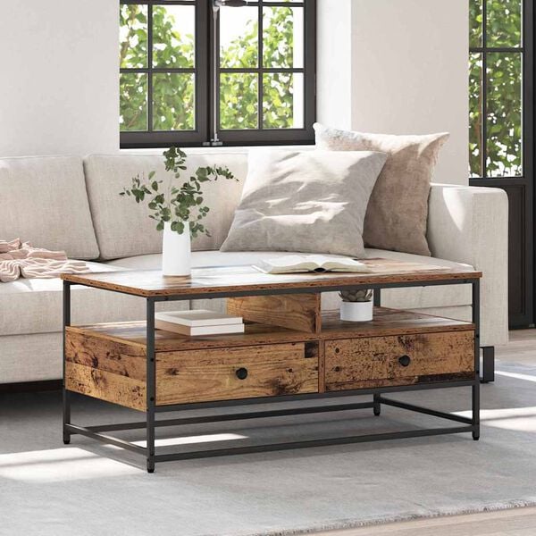 vidaXL Kaffebord med skuff Gamle tre 100 x 51 x 45 cm Konstruert tre