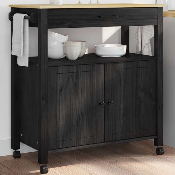 vidaXL Kjøkkenvogn Ensfarget Svart 88,5 x 40 x 48 cm