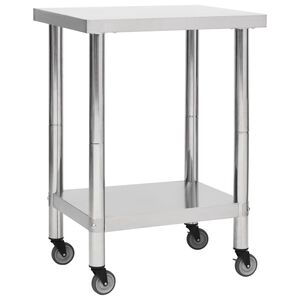 vidaXL Arbeidsbord for kj&oslash;kken med hjul 60x30x85 cm rustfritt st&aring;l
