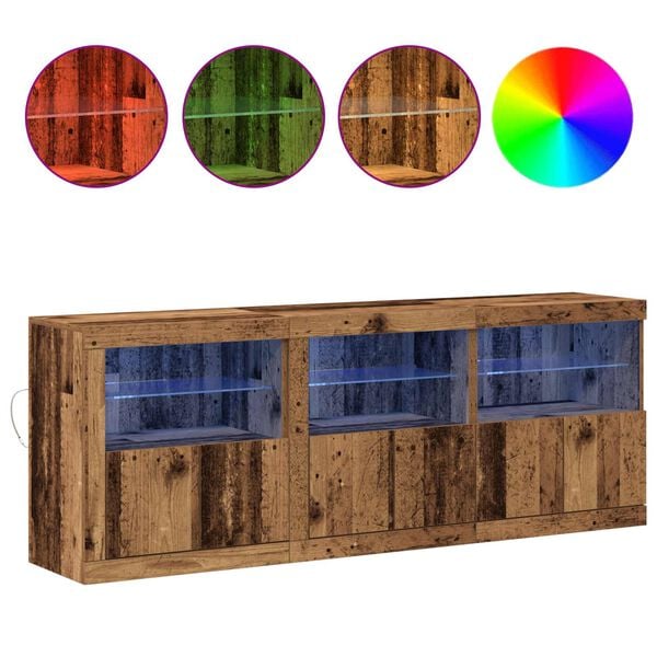vidaXL LED sideboard Gamle tre 181 x 37 x 67 cm Konstruert tre