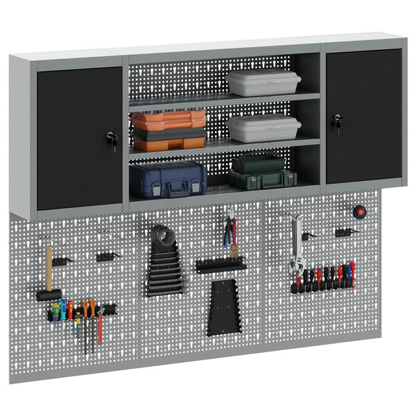 vidaXL Verkt&oslash;yskabinet Sett med hylle 4 pcs Svart Pulverlakkert st&aring;l