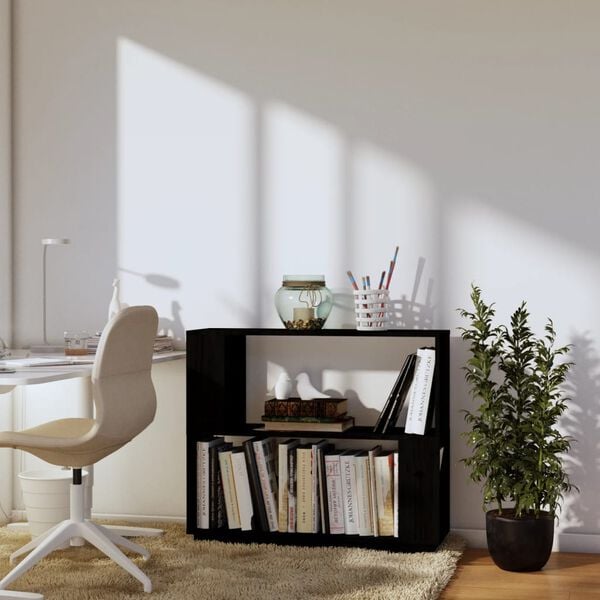 vidaXL Bokhylle/romdeler svart 80x25x70 cm heltre furu