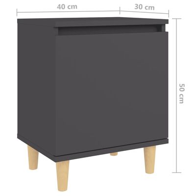 vidaXL Nattbord med ben i heltre grå 40x30x50 cm