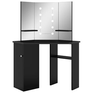 vidaXL Hj&oslash;rnemontert sminkebord med LED svart 111x54x141,5 cm