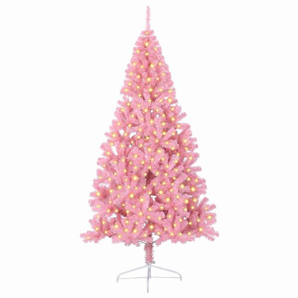 vidaXL Kunstig Forh&aring;ndsopplyst Juletre med 300 LED Rosa 210 cm PVC