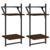vidaXL Vegghyller med 2 hyller stenger 2 stk brun eik 30x25x65 cm