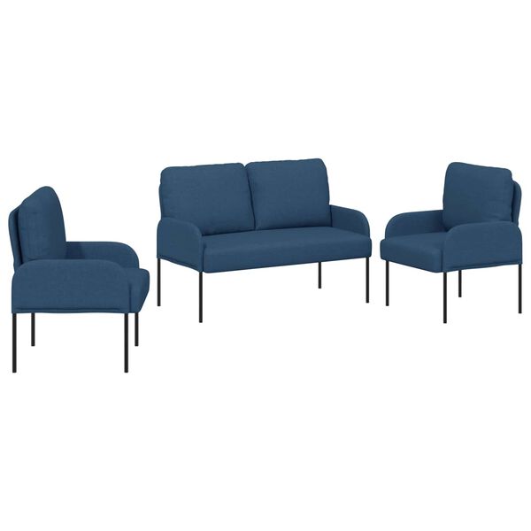 vidaXL Sofasett med pute 3 pcs Bl&aring; 115 x 56 x 80 cm Kryssfin&eacute;r