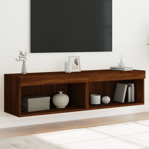 vidaXL TV-benker med LED-lys 2 stk brun eik 60x30x30 cm