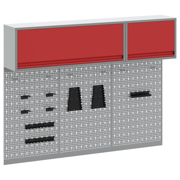 vidaXL Verkt&oslash;yskab og Pegboard Sett 5 pcs R&oslash;d 150 x 25 x 115 cm St&aring;l
