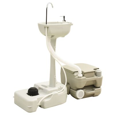 vidaXL Bærbart campingsett toalett 10+10L og håndvask 20L grå