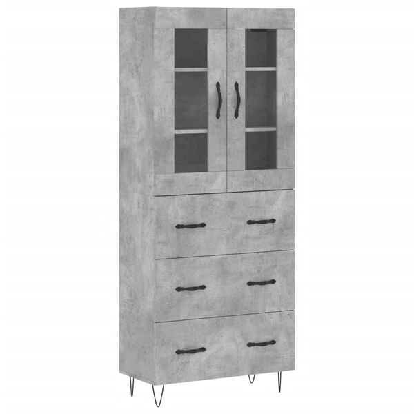 vidaXL Highboard betonggr&aring; 69,5x34x180 cm konstruert tre