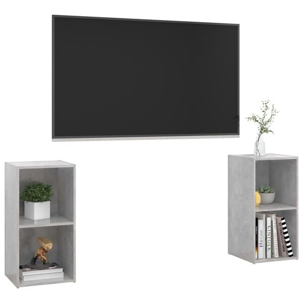 vidaXL TV-benker 2 stk betonggr&aring; 72x35x36,5 cm konstruert tre