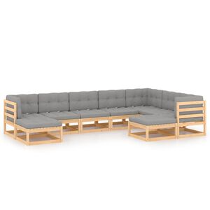 vidaXL Hagesofagruppe med puter 9 deler heltre furu