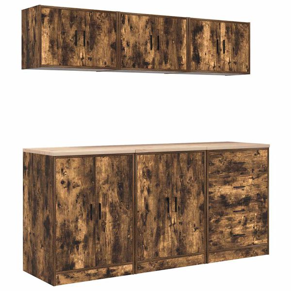 vidaXL Garasjeskap 6 stk r&oslash;kt eik konstruert tre