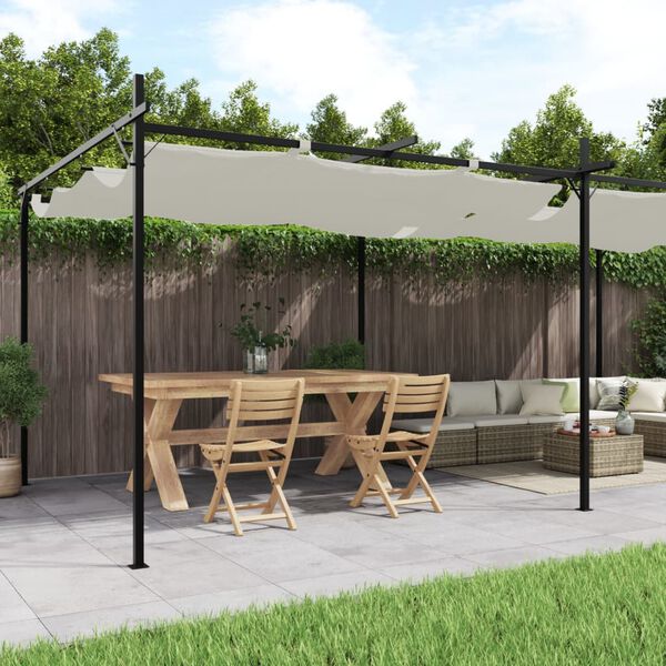 vidaXL Pergola med uttrekkbar tak kremhvit 589x292x230 cm