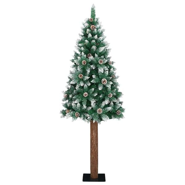 vidaXL Slim juletre med 300 LED gr&oslash;nn 180 cm PVC og Massivt Furu tre