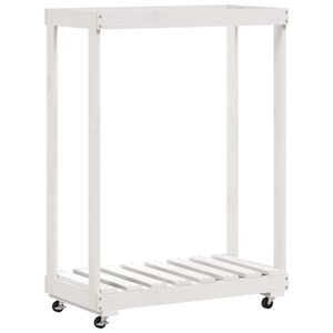 vidaXL Vedstativ med hjul hvit 76,5x40x108 cm heltre furu