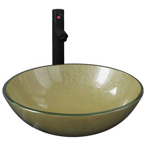 vidaXL Baderomsvask med kran og trykkavløp gull herdet glass