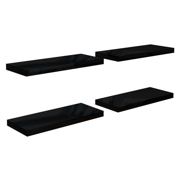 vidaXL Flytende vegghyller 4 stk høyglans svart 60x23,5x3,8 cm MDF