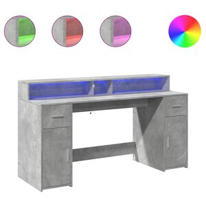 vidaXL Skrivebord med LED-lys betonggr&aring; 160x55x91 cm konstruert tre