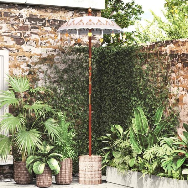 vidaXL Balinesisk parasoll med base Krem 95 x 95 x 260 cm