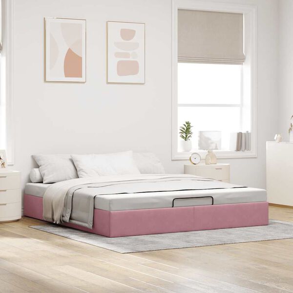 vidaXL Ottoman sengeramme uten madrass rosa 200x200 cm fløyel