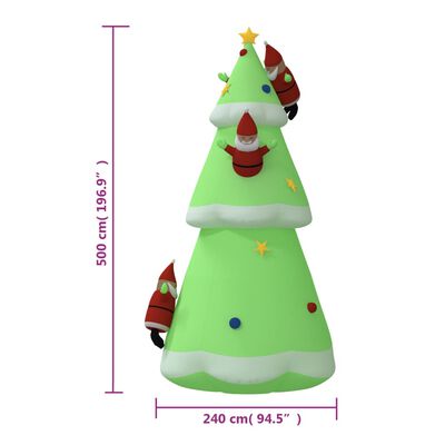 vidaXL Oppblåsbart juletre med lysdioder 500 cm