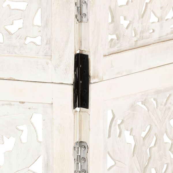 vidaXL Romdeler håndskåret 3 paneler hvit 120x165 cm heltre mango