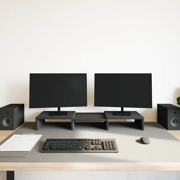 vidaXL Skjermstativ justerbar svart eik 60x24x10,5 cm konstruert tre