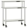 vidaXL Kj&oslash;kkenbenk med overhylle 110x55x120 cm rustfritt st&aring;l
