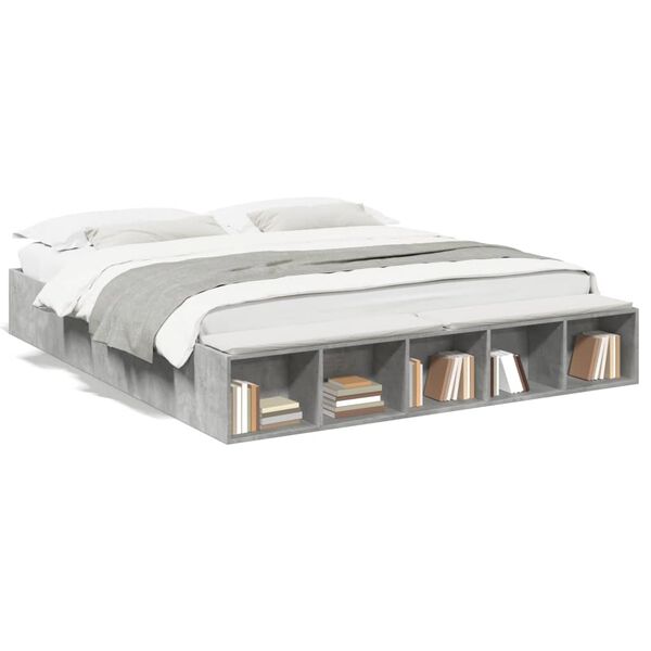 vidaXL Sengeramme betonggr&aring; 180x200 cm konstruert tre