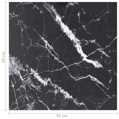 vidaXL Bordplate svart 50x50 cm 6 mm herdet glass med marmor design