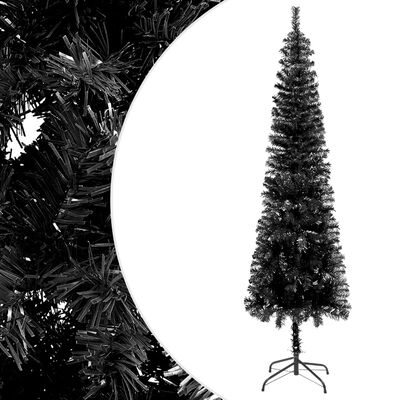 vidaXL Forhåndsbelyst slankt juletre svart 210 cm