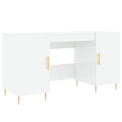 vidaXL Skrivebord høyglans hvit 140x50x75 cm konstruert tre