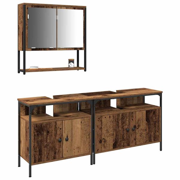 vidaXL Baderomsinnredningssett med hylle 3 pcs Brun Konstruert tre