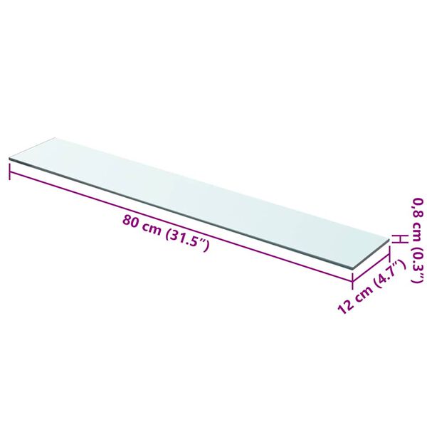 vidaXL Hyllepanel klart glass 80x12 cm