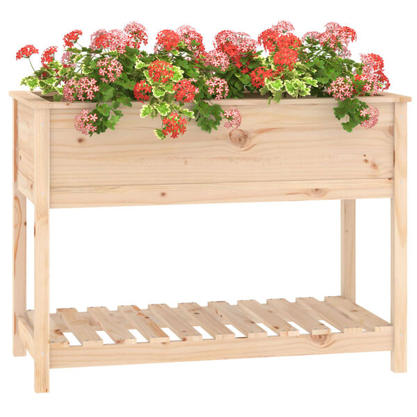 vidaXL Plantekasse med hylle 111,5x54x81 cm heltre furu