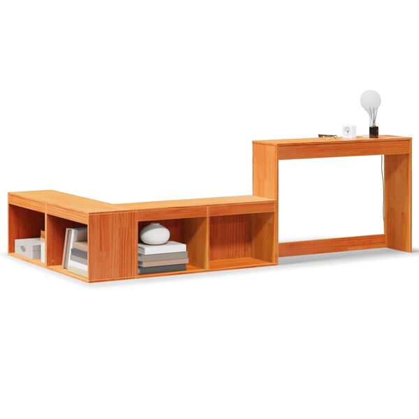vidaXL Nattbord med skrivebord voksbrun 222x122x75 cm heltre furu