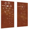 vidaXL Veggdekorasjoner hage 2 stk 105x55 cm cortenst&aring;l blomsterdesign