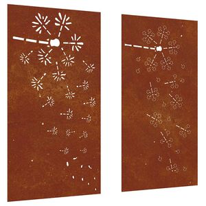 vidaXL Veggdekorasjoner hage 2 stk 105x55 cm cortenst&aring;l blomsterdesign