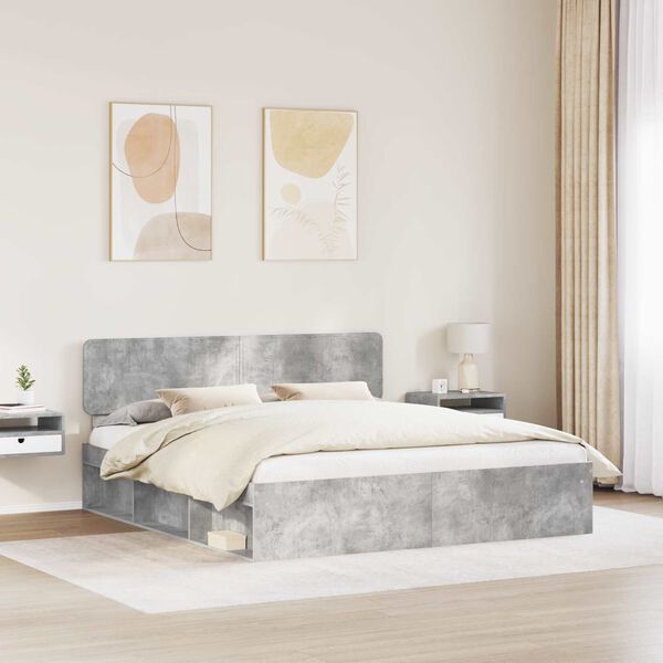 vidaXL Sengestamme med hodegjerde Betong 200 x 200 cm Massiv furu