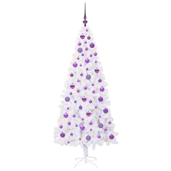 vidaXL Kunstig juletre med 300 LED med stativ Hvit 180 cm PVC og st&aring;l